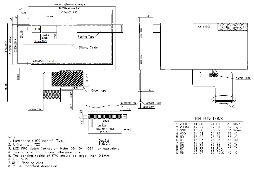 4.3"/3.2"/3.3"/3.5"/5"/7" inch small/color/custom/LCM TFT IPS panel/monitor LCD screen with capacitive/resistiveCTP/RTP touch screen